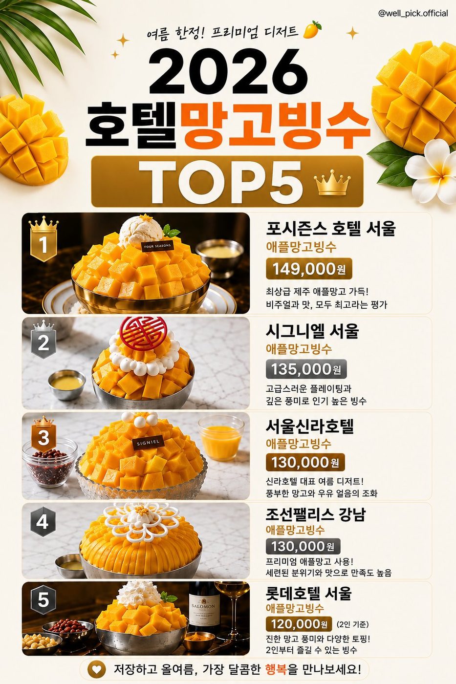 2026 호텔 망고빙수 TOP 5
